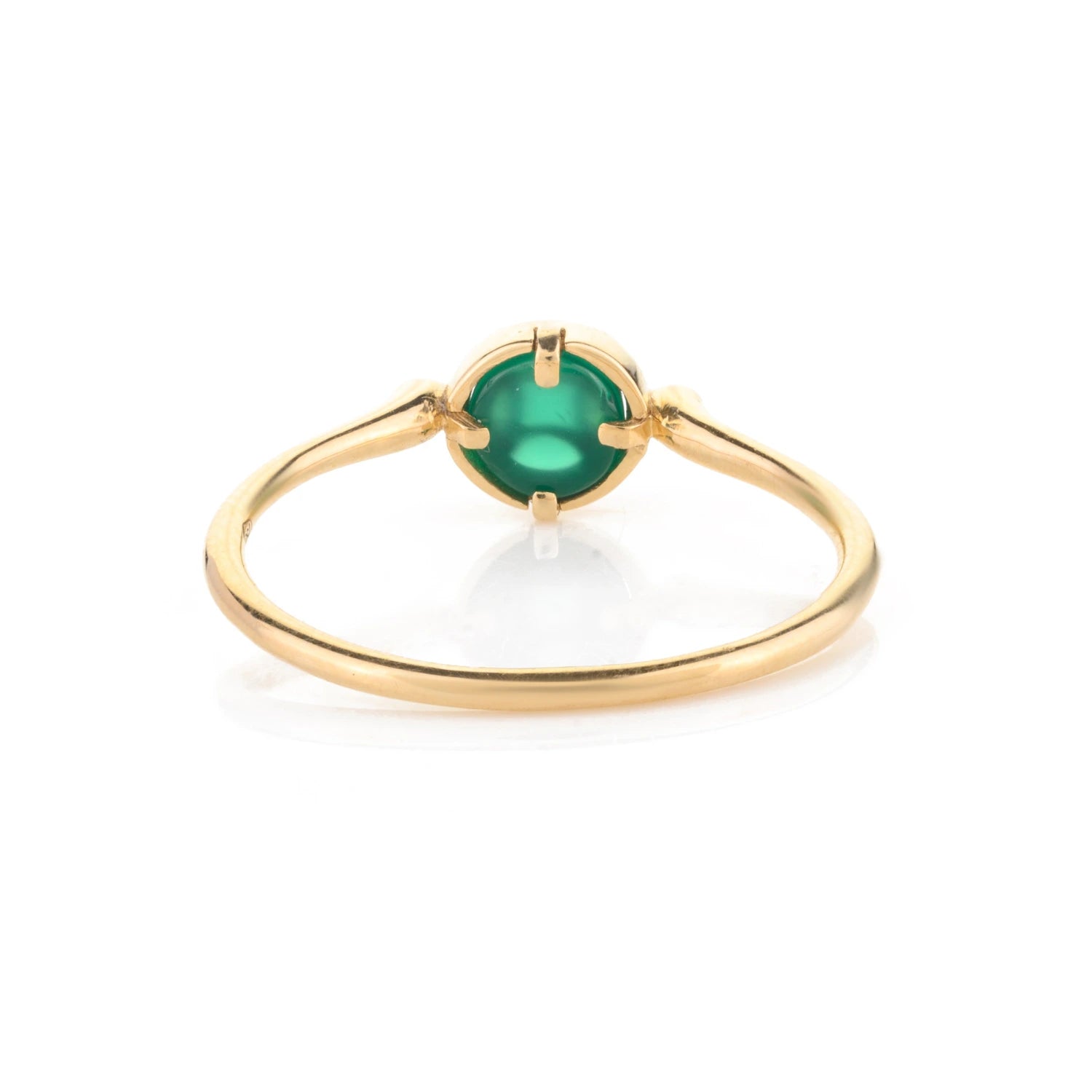 18K Solid Yellow Gold Green Onyx Dainty Ring