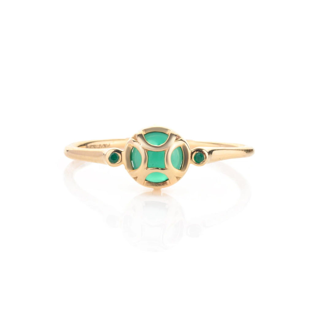 18K Solid Yellow Gold Green Onyx Dainty Ring Image